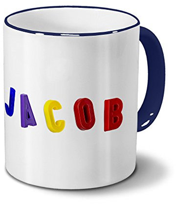 printplanet Tasse mit Namen Jacob - Motiv Magnetbuchstaben - Becher, Kaffeetasse, Kaffeebecher, Mug - Blau
