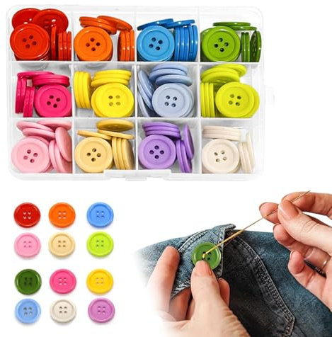 180 Stück Bunte Knöpfe 20mm 4-Loch Harz Knöpfe mit Aufbewahrungsbox | 12 Farben Rund Knöpfe Groß Knöpfe für Strickjacke DIY Basteln Nähen Handwerk Scrapbooking und Dekorieren