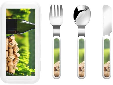 Wine Bottle Corks Grapes print Utensils,Fork Knife and Spoon Set,Ideal for School Lunch, Travel and Outdoors Activities