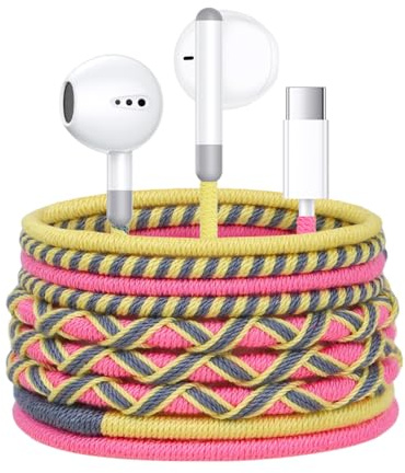 URIZONS USB C In-Ear Kopfhörer mit Mikrofon und Lautstärkeregler - Bunte Kopfhorer Geflochtene Kabel, Anti-Schmutz und Tangle-Free Design, Kompatibel mit iPhone 15/16 und Anderen Geräten mit Tipo C