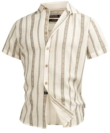 Indicode Herren INKiss Kurzarmhemd Sommerhemd im Retro-Look mit Kent-Kragen | Gestreiftes Kurzarmhemd mit Kentkragen und weicher Qualität, Herrenhemd, Sommerhemd, Freizeithemd, Casualhemd für Männer