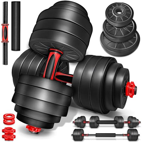 RE:SPORT 2 in 1 Hanteln Set 15-30kg | Hantelset verstellbar | Kurzhantel & Langhantel | Sternverschlüsse & Verbindungsrohr (40 kg)