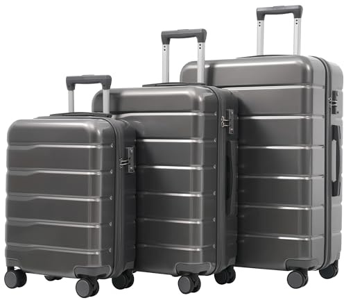 Merax 3-teiliges Koffer-Set (M-L-XL) – 20 24 28 Reisekoffer aus ABS+PC, Hartschalenkoffer mit 360° Doppelrollen, TSA-Schloss, Innenfächer, für Geschäftsreisen und Familienurlaub, Antikgrau