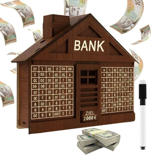 Premium Spardose aus Holz, Sparbox mit Zahlen, Sparschwein mit Zähler bis 2000€, Geldkassette für Erwachsene & Kinder, Mit Zielmarker Geldkassette Ideal für Urlaubskasse, Hochzeit & Budgetplanung