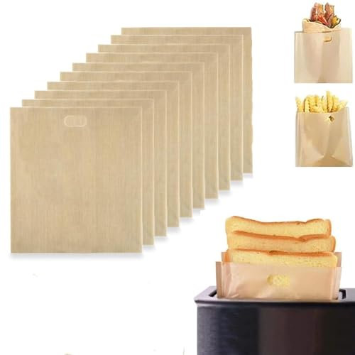 10Pcs Toaster Bags,Reusable Non-Stick Toasted Sandwich Bags,Washable Toaster Sleeves Compatible with Toaster Microwave, Great for Grill Cheese Sandwich Toast Panini Snacks,17x19cm