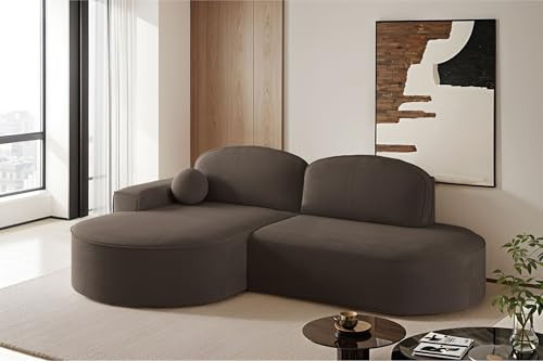 Kaiser Möbel - Ecksofa mit Schlaffunktion und Bettkasten, Wohnlandschaft L Form, Schlafsofa, Bequemes Couch mit Ottomane für Wohnzimmer und Jugendzimmer, Modena Runden, Dunkelbraun, Salvador, Links