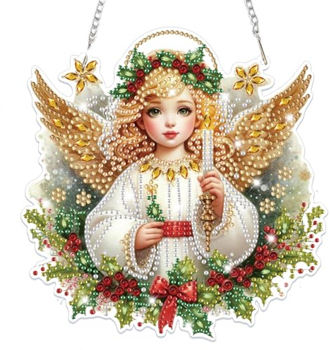 Lxmsja Weihnachten Diamond Painting Anhänger, 5D Diamond Painting Fensterbilder Engel für Erwachsene Kinder, Weihnachtsgeschenke Bastelset Kreativ Set Ornament Tür Fenster Wand Decor
