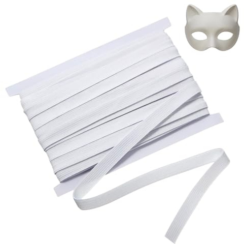 10m White Flat Elastic Band, 6mm (1/4 Inch) Premium 8 Cord Heavy-Duty Sewing Elastic for Waistbands, Dressmaking, DIY Masks, Crafts and Haberdashery
