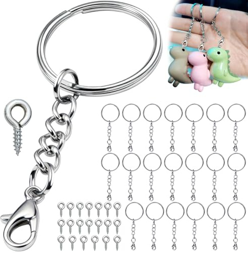 Schlüsselring mit Kette Karabinerverschluss 40Pcs Schlüsselanhänger Ring 25mm Rohlinge Kette Set Schlüsselringe Klein Selber Machen Basteln für Schlüssel DIY Anhänger Schmuckherstellung Silber