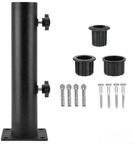 MeevrgR Kit de base de parasol en fer – Pied de parasol extérieur avec 3 butées réglables (32 mm/39 mm/49 mm) pour terrasse, jardin, piscine (à travers type 2)