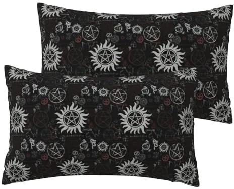 Supernatural Symbole schwarzer Druck, einfache Opulenz, Leinenimitat, 2 Sets, weich und langlebig, 30,5 x 50,8 cm, für Schlafsofa