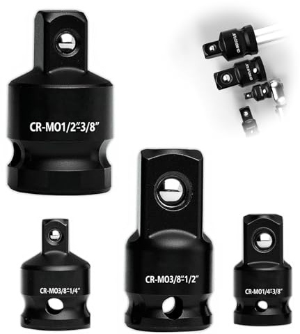4 Pcs Adaptateur Douille, 1/2 vers 3/8, 3/8 vers 1/2,3/8 vers 1/4, 1/4 vers 3/8, Acier Chrome - Molybdène(CR-MO), Raccord Douille Réducteur Adaptateur Cliquet