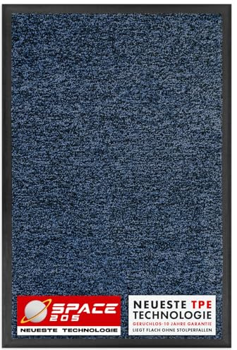 Floordirekt Schmutzfangmatte Space 205 – rutschfeste Fußmatte mit innovativer TPE-Technologie in Rand und Rückseite – Ideal für Eingänge, Flur und Haustür – Blau – 90x120 cm