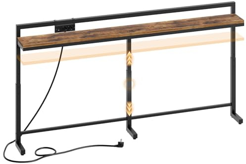 YATINEY 180 cm Konsolentisch mit Verstellbarer Höhe (70–90 cm), Langer schmaler Flurtisch mit verschiebbarer Steckdosenleiste (2AC, 1USB-A, 1USB-C), Langer Eingangstisch für Wohnzimmer, XCT21CBR