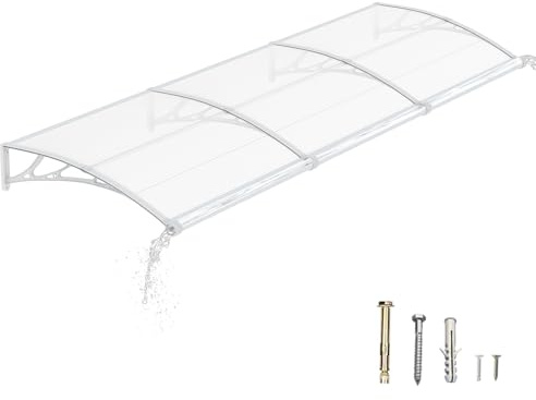 DAWNINGHOMM Auvent de Porte d’Entrée 100 × 300 cm, Marquise de Porte Extérieur en Polycarbonate, Abri Anti-Pluie et Anti-UV pour Maison, Balcon et Terrasse