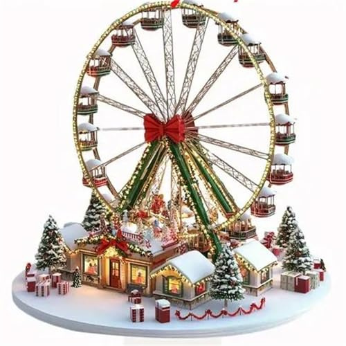 Weihnachten Riesenrad Dekoration, 2D Acryl Riesenrad Schild Dekoration Mit Drehbarem Sockel, Für Zuhause Schreibtisch Kaminsims TV Schrank Wohnzimmer Arbeitszimmer (Rot)