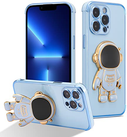 RALEAVO for iPhone 16 Pro Max Case Stand Astronaut Plating Case, Blue | Bracket Phone Case for iPhone 16 Pro Max Girly Boys Aesthetic Design, Shockproof Protection Long Lasting, Soft TPU Material