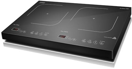 CASO Design ProMenu 2400 Portable Induction Hob, Double Electric Hob with 12 Power Levels up to 240°C, Portable Cooktop, Sensor Touch, LED Display, Timer and Overheat Protection, Child Lock, 2000W
