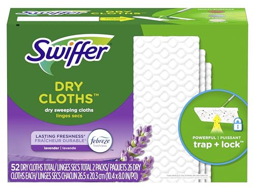 Swiffer Sweeper Dry Mop Pad Refills for Floor Mopping and Cleaning, All Purpose Floor Cleaning Product, Lavender Vanilla and Comfort Scent, 52 Count