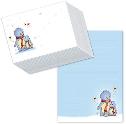 Briefpapier/Briefblock PINGUINE DIN A5 (liniert 50 Blatt) inklusive 20 passenden Umschlägen/für Briefpapier Set, Briefpapier Kinder, Briefpapier liniert