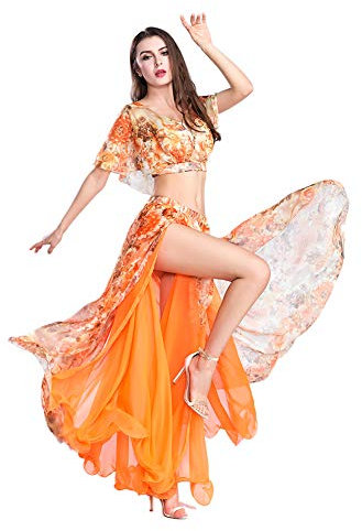 ROYAL SMEELA Top Gonna Danza del Ventre Vestito da Ballo Sexy Abiti da Prestazione Chiffon Floreale Costume da Ballo Attrezzatura Set per Le Donne Costumi da Ballo Vestiti per la Danza del Ventre