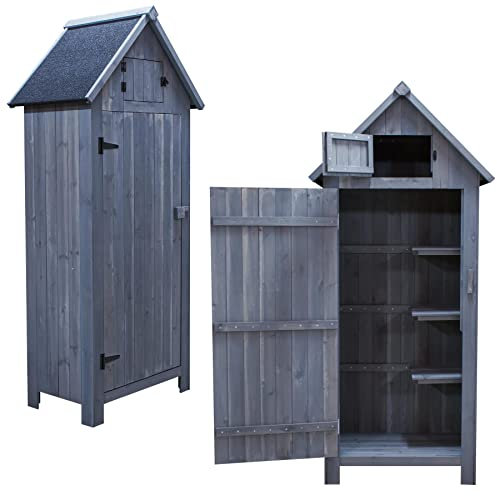 KCT Apex Garden Storage Cupboard Shed in Grey Wood Stain Wooden Tool Cabinet