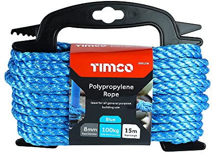 TIMCO Polypropylene Blue Rope – Winder - General purpose – Great for towing, mooring, strapping, cable draw cord and as a washing line - 8mm x 15m