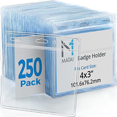 Mata1 - USA Kunststoff-Kartenschutz (transparent, 10,2 x 7,6 cm, 250 Stück), große Größe ohne Reißverschluss, Ausweishalter für Namensschilder