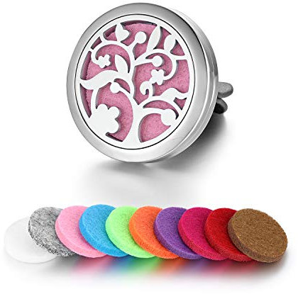 JewelryWe Schmuck 316L Edelstahl Baum Auto Aromatherapie Ätherisches Öl Diffusor Lufterfrischer Vent Clip Medaillon mit 10 Ersatz Filzpad
