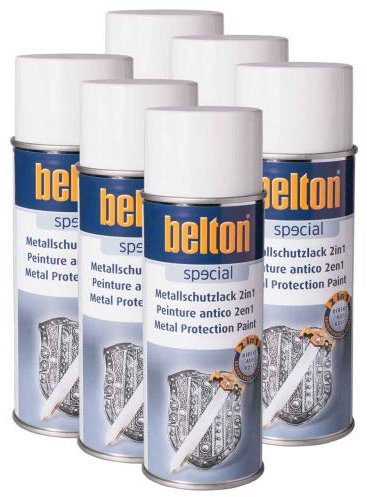 6 x Belton Metallschutzlack 2in1 reinweiß 0,4l (Lackspray)