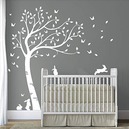 DesignDivil Full Size weiß schöne häschen-Baum kinderzimmer wandtattoo dd007