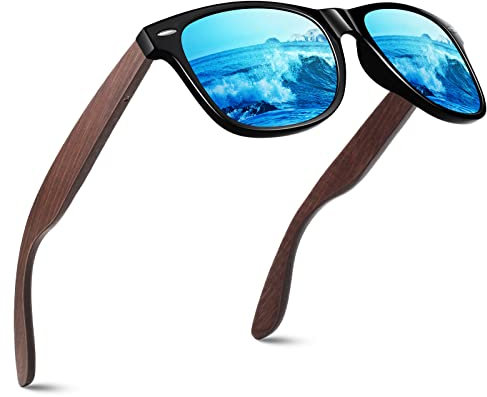 CGID Sonnenbrille Herren Damen Polarisiert Holz aus Walnuss Brillengläser CAT3 CE mit UV400-Schutz für Angeln Fahren