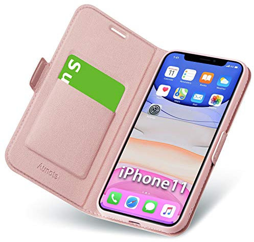 Aunote Hülle für iPhone 11, Handyhülle iPhone 11, Schutzhülle/Klapphülle iPhone 11, iPhone 11 Hülle Klappbar, Handy Hülle iPhone 11, Tasche Leder Etui Folio Flip Phone Cover Case Apple. Pink