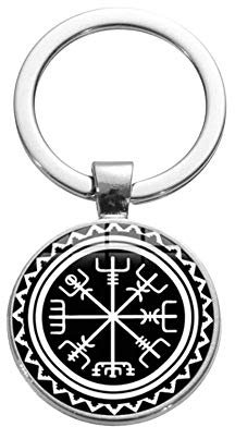 Llavero con colgante de runas, cabujón, martillo de Thor, dragón vikingo, sol, Mjölnir Vikings nórdico, plata, 50mm x 30mm, Europeo