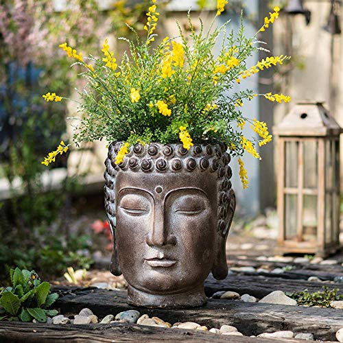 Jardinière Zen Grande Statue de Bouddha Jardinière Décoration Jardin Pot de Fleur Effet Pierre