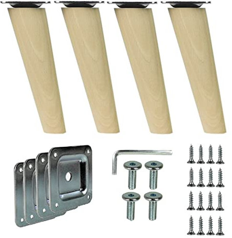 emoebelbeschlaege 4X Holz Schrank Beine Massivholz Schräg oder gerade Konisch Möbelfüße Möbelbeine prima-online_de (Schräg [15 cm ])
