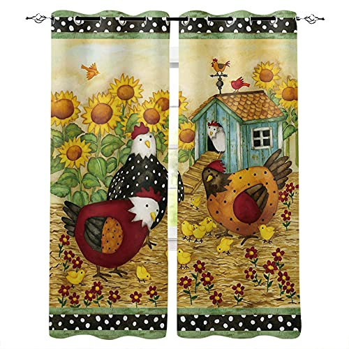 FTCAKET Gardine Manga Gardine Küche Huhn Bauernhaus 3D-Digitaldruckvorhänge Für Balkontür Mit Ösen 2Er Set Schlaufenvorhang Wohnzimmer 140x160 cm ( Breite x Höhe)