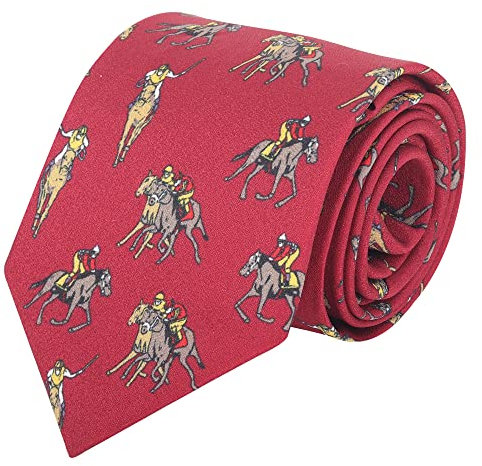 WANYING Herren Vintage Retro 9cm 3.54 Breite Krawatte Schlips Wide Necktie Stilvoll Mode Bunte Krawatte - Gedruckt Pferdesport Pattern Rot