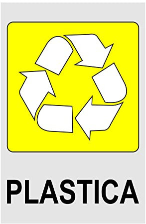 NEW CARTELLO SEGNALETICO - PLASTICA gestione rifiuti mod. 2 - Adesivo Extra Resistente, Pannello in Forex, Pannello In Alluminio (ADESIVO 20X31 cm)