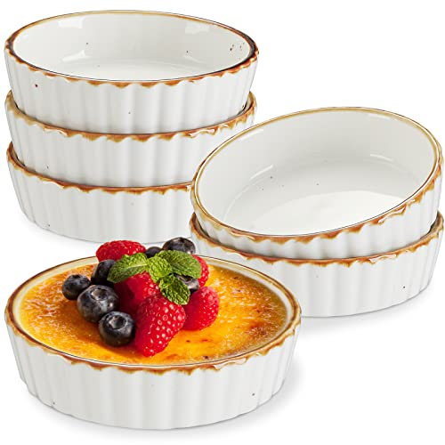 ONEMORE Ramequins pour Crème Brûlée en Porcelaine, Lot de 6 Plat Creme Brulee, 177 ml