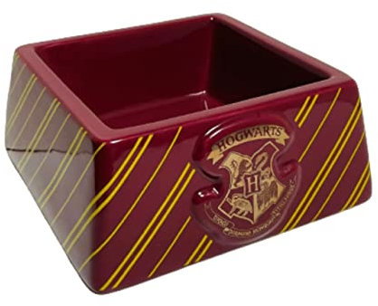 Gamelle Harry Potter pour animal domestique Motif carré avec logo Poudlard Jaune bordeaux rayé