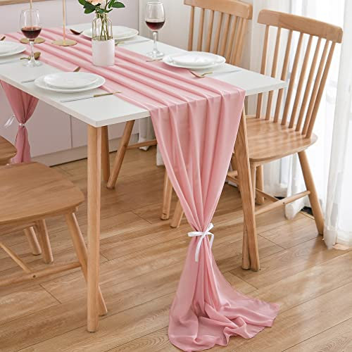 CHUQING Tischläufer Rosa 3m Chiffon Pink Hochzeit Dekoratives Tischband aus Stoff Altrosa Tischdeko für Geburtstage & Hochzeiten