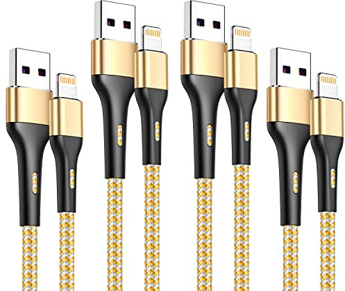 iPhone Charger 4Pack 7inch, [Apple MFi Certified] Short Lightning Cable 7inch, iPhone Charging Cord Fast Charging Cable for iPhone 13 12 Pro Max Mini 11 Pro XS XR X 10 8 7 Plus 6s 6 SE iPad iPod-Gold