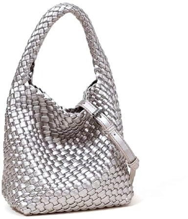 Gewebte Ledertaschen für Frauen Knoten-Frauen Handtasche Designer Schulter Eimer Geldbörse handgefertigt Mode Tote Hobo-Tasche klein, silber