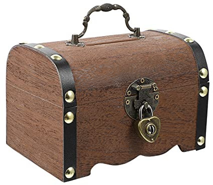 Holz- Schatzkiste Box Retro Handgefertigter Schatz- Organizer Münzbox Sparschwein Holzkiste mit Schloss Aufbewahrungsbox für Schmuck- Organizer