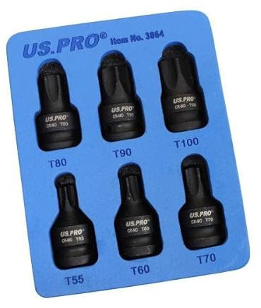 US PRO Tools Lot de 6 douilles Torx 1,27 cm T55 T60 T70 T80 T90 T100 3864
