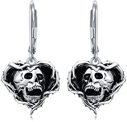 Totenkopf Ohrringe Sterling Silber Schädel Anhänger Hängende Baumeln Tropfen Ohrringe Gothic Punk Schmuck Halloween Geschenke für Damen Herren