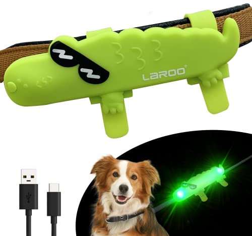 LaRoo LED Leuchtband für Hunde, USB Wiederaufladbar Leuchtanhänger Einfach an Halsband Leine und Geschirr zu Befestigen,3 Leuchtmodi Blinklicht für Hund (Grün)