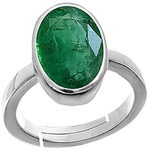 AKSHITA GEMS Natürlicher Smaragd Panna astrologischer Stein Ring 7,25 Ratti 6,25 Karat echter und zertifizierter Smaragd Verstellbarer Silberring für Damen Herren, Versilbert, Smaragd