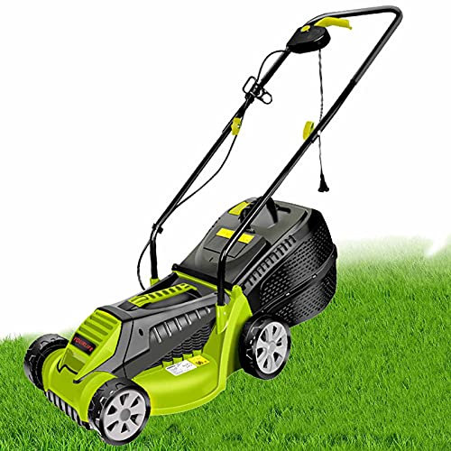 Arieggiatore elettrico con cavo, spazzatrice da giardino a spinta da 13 pollici, robuste ruote in gomma e altezza di taglio regolabile, tosaerba leggero con guida da terra trasparente, verde